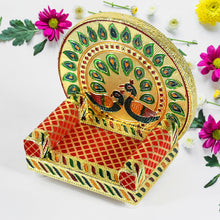 Meenakari Work Laddu Gopal Singhasan for Pooja Mandir Wooden Krishna Ladoo Bal Gopal Sofa Asan, Home Decorative Premium Look Decorative Singhasan Suitable For Home, Office, Restaurant (2 Pc Set)