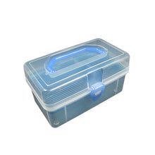 Medium plastic storage box with handle, perfect for organizing art materials and tools.